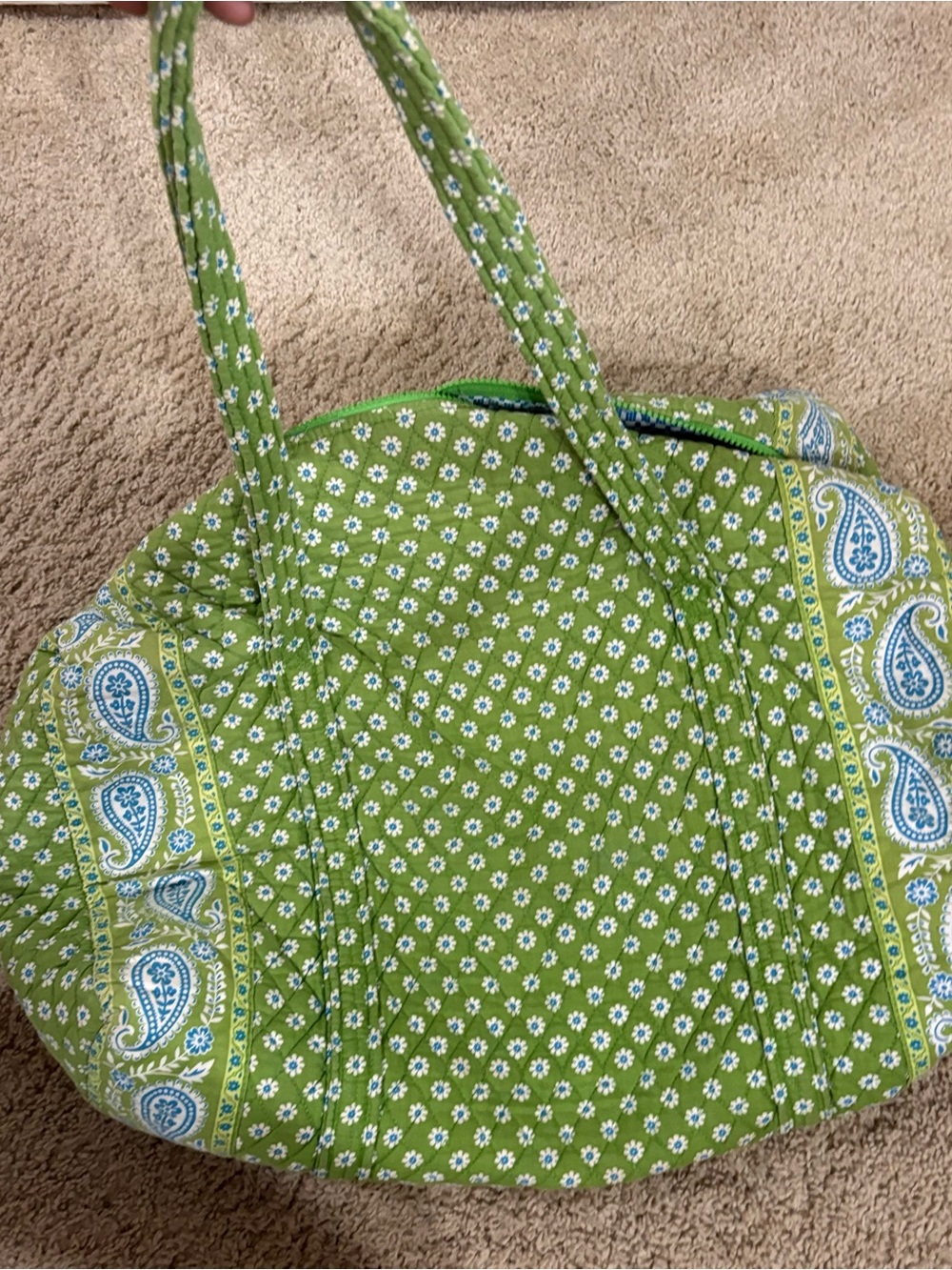 Vera Bradley Green Quilted Weekender Bag with Paisley Trim